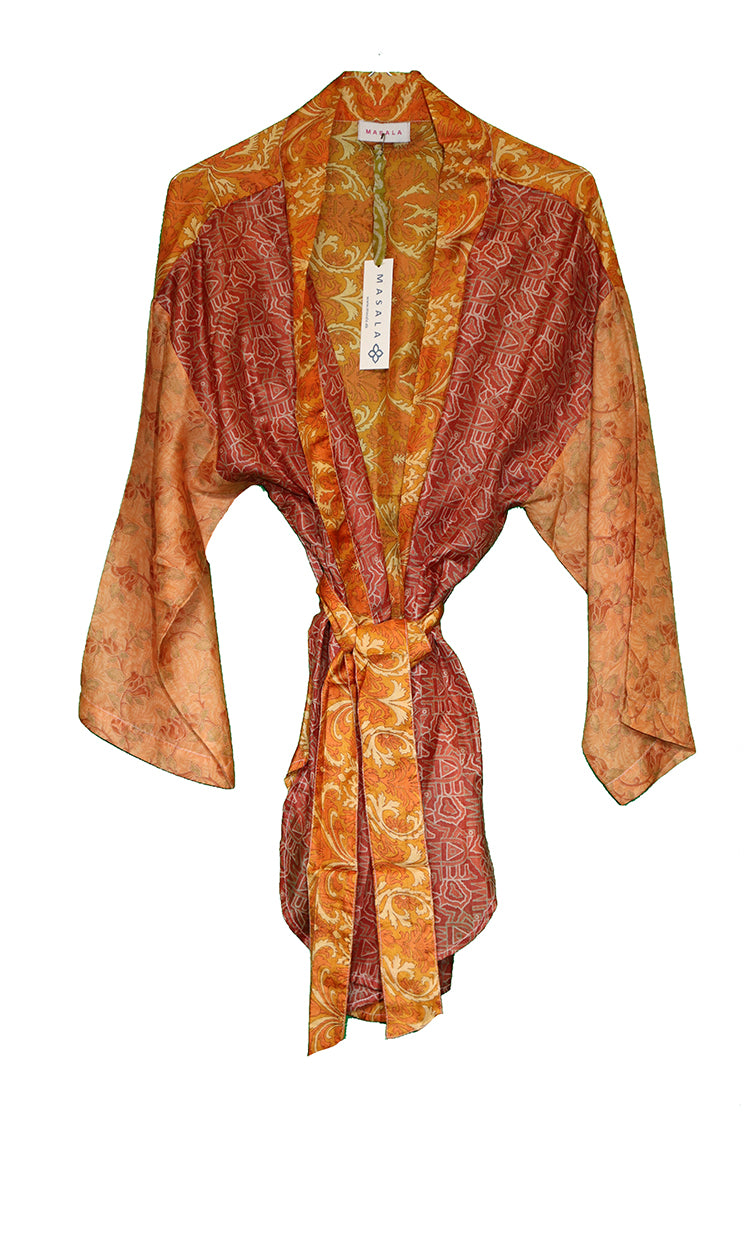 Amanda vintage sari silke kimono kort