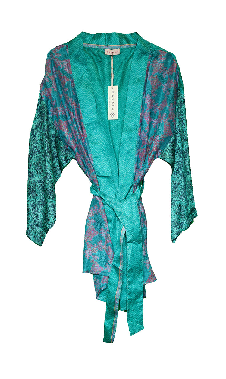 Amanda vintage sari silke kimono kort