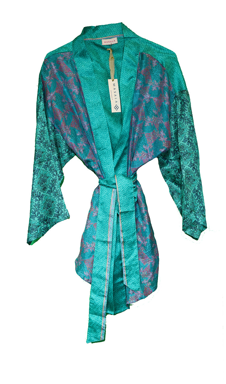 Amanda vintage sari silke kimono kort