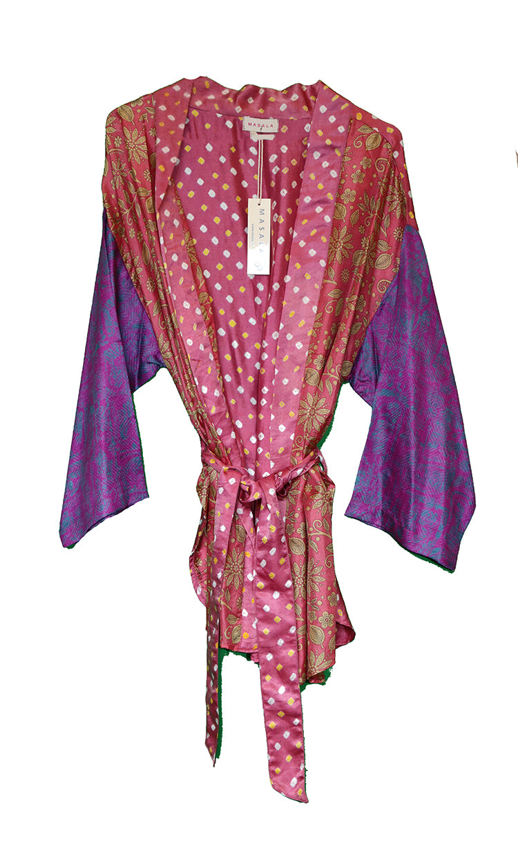 Amanda vintage sari silke kimono kort