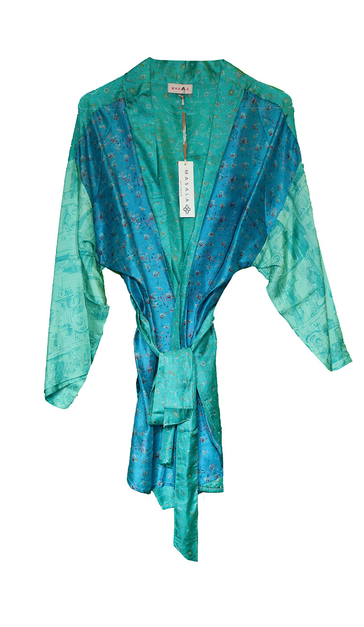 Amanda vintage sari silke kimono kort