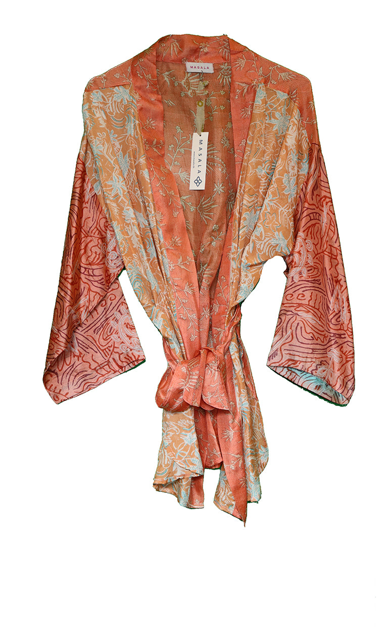 Amanda vintage sari silke kimono kort