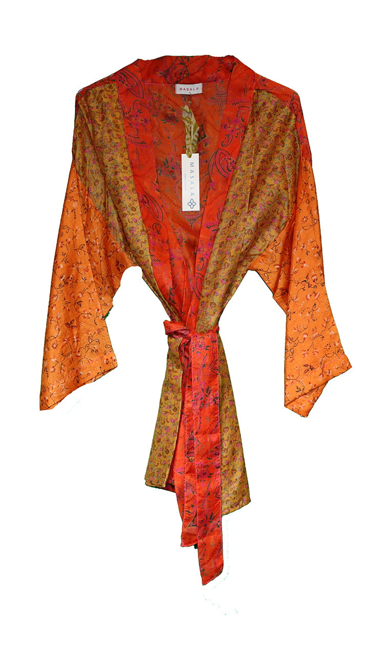 Amanda vintage sari silke kimono kort