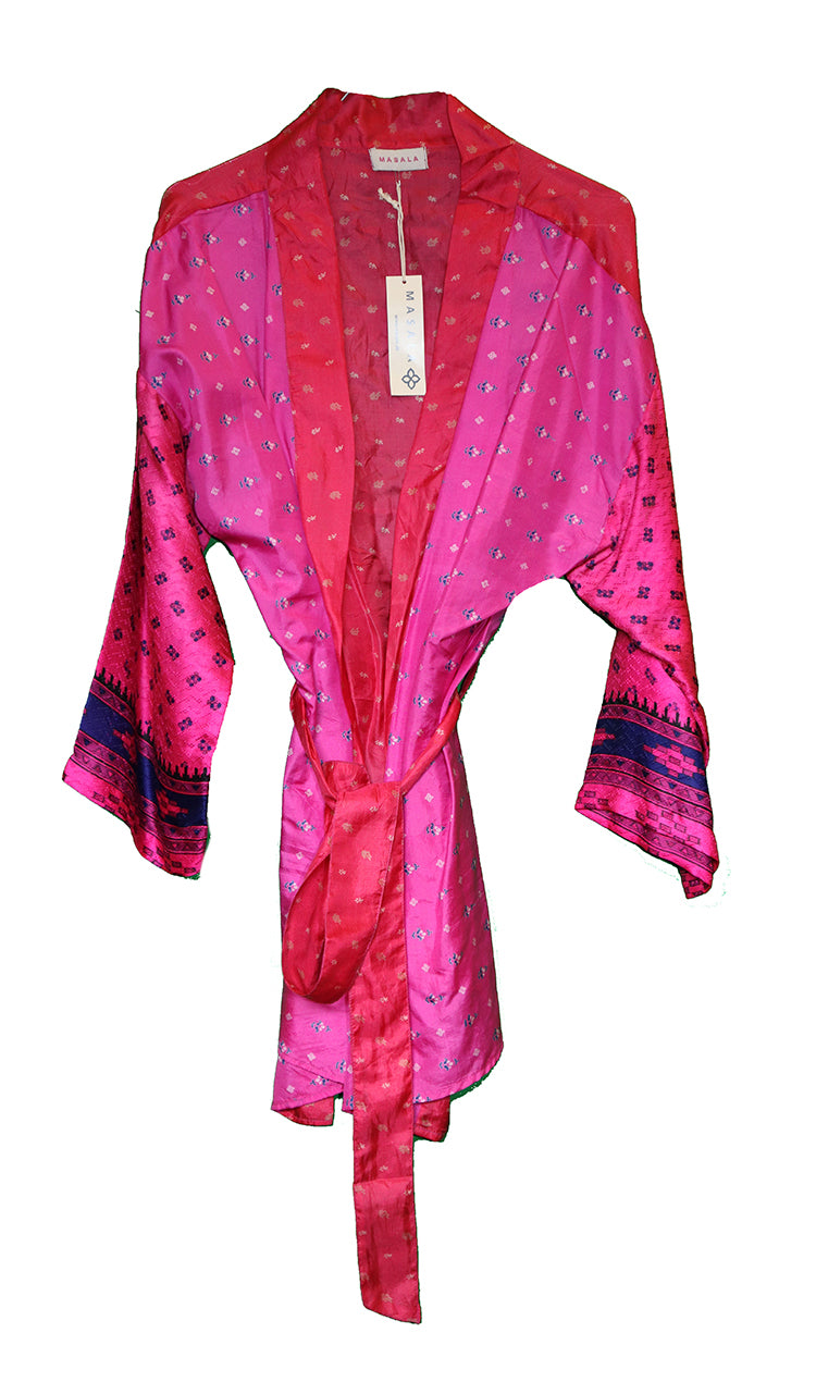 Amanda vintage sari silke kimono kort