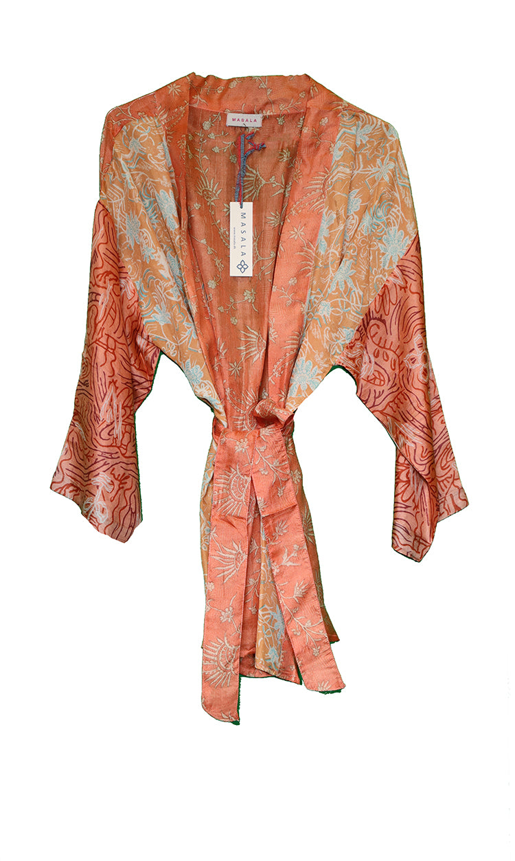 Amanda vintage sari silke kimono kort