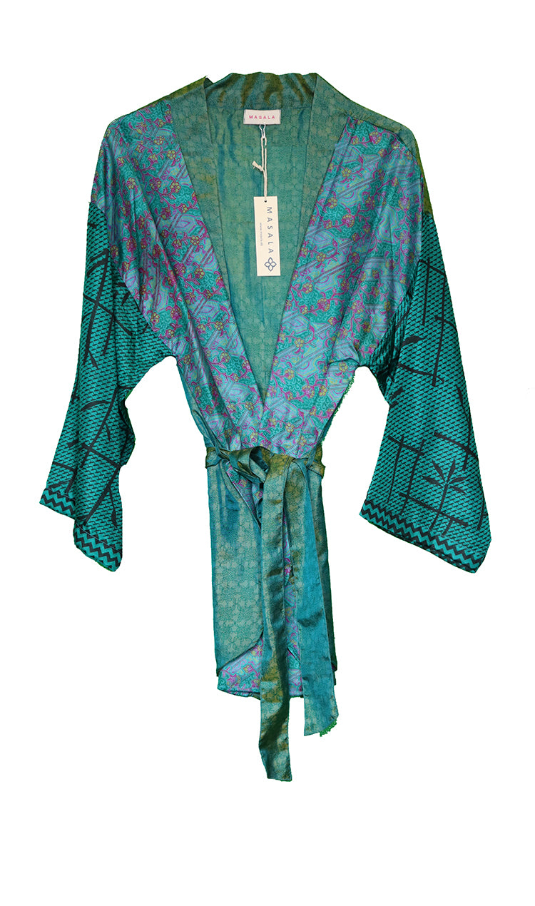 Amanda vintage sari silke kimono kort