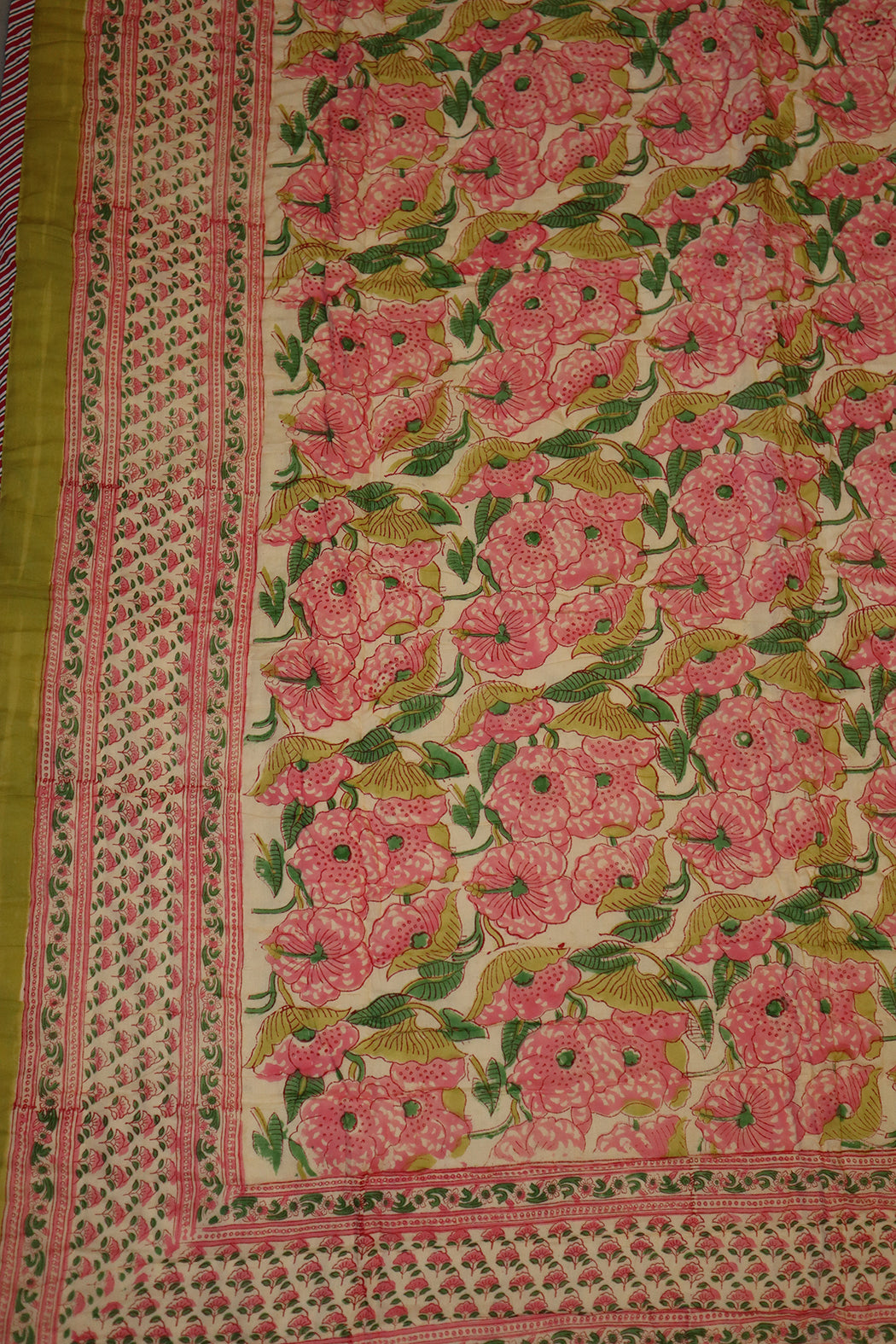 Håndlavet blokprint quiltet vattæppe 150*220 cm rosa , bomuld