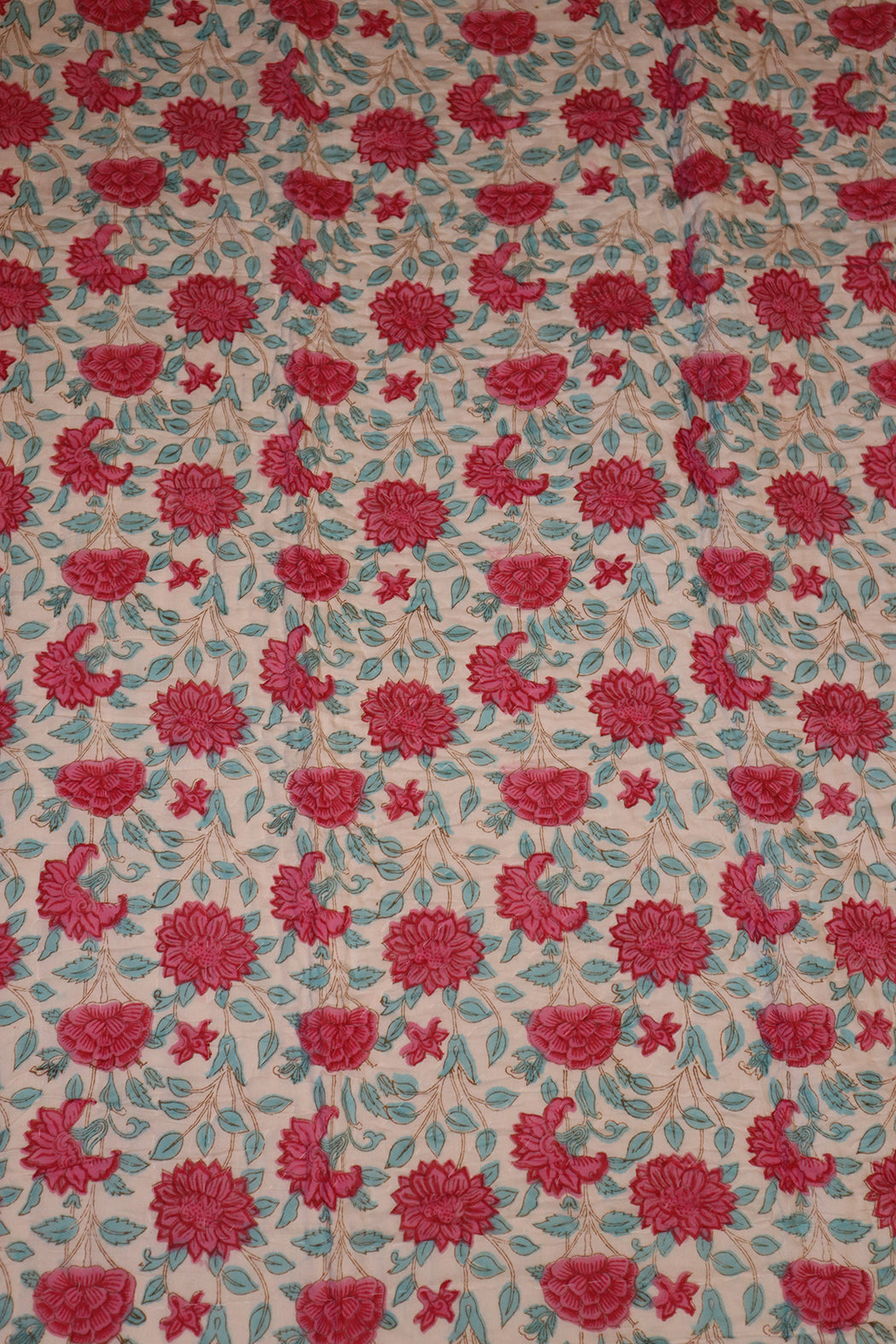Håndlavet blokprint quiltet vattæppe 150*220 cm hvid , bomuld