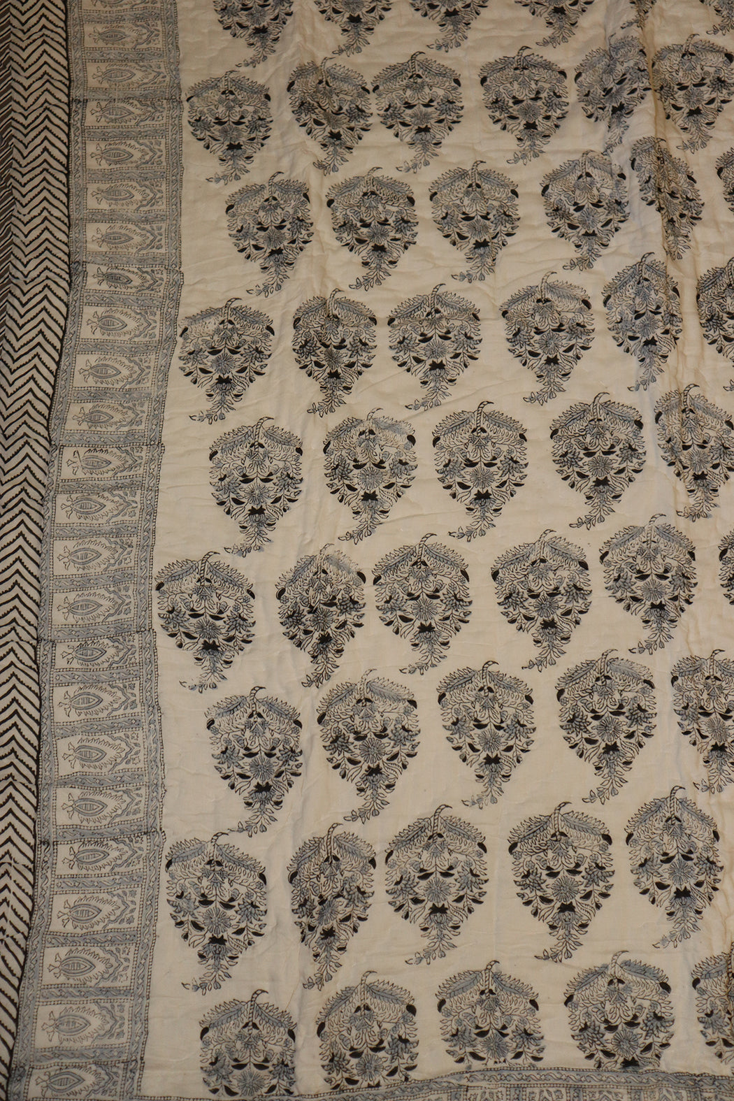 Håndlavet blokprint quiltet vattæppe 150*220 cm blå , bomuld