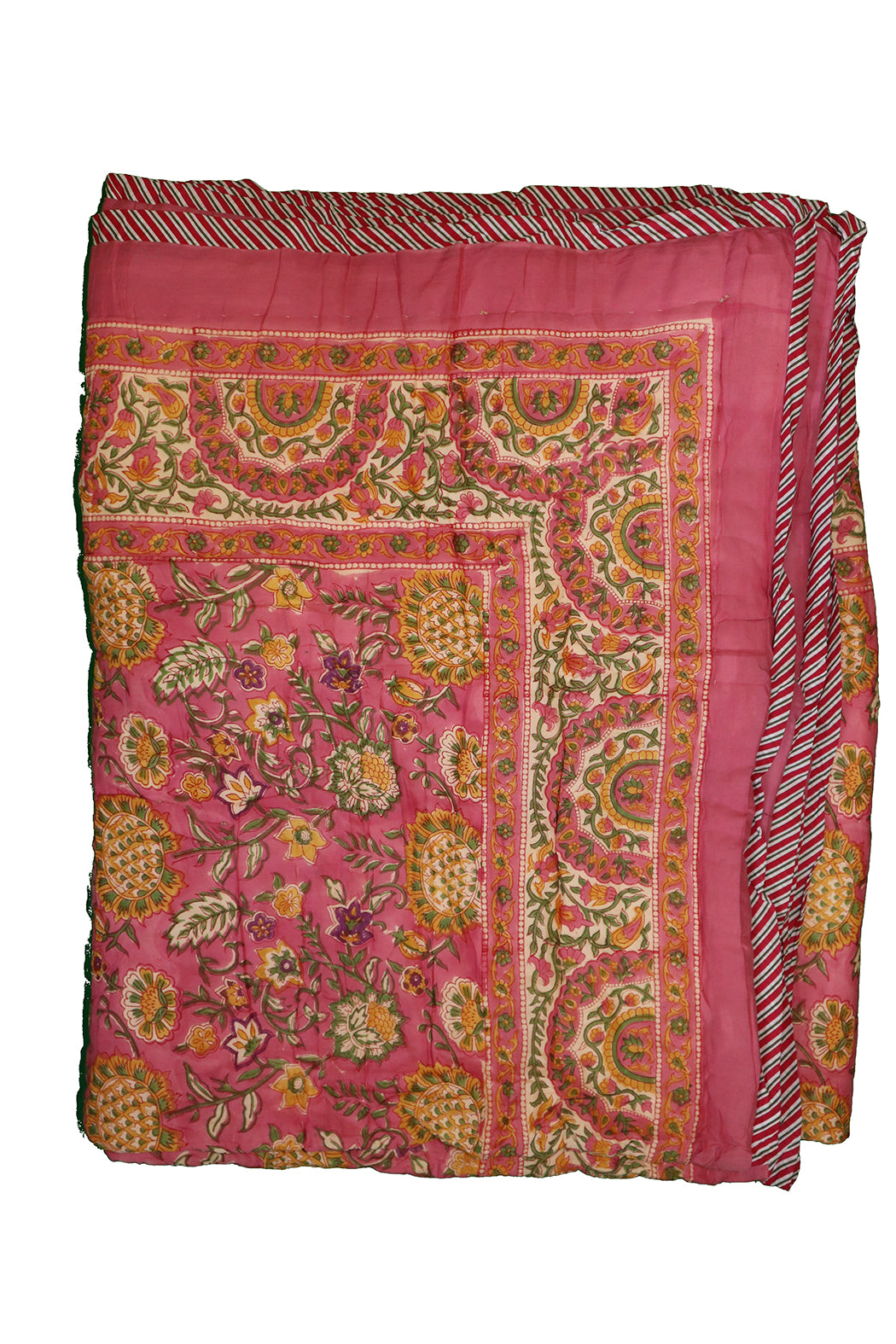 Håndlavet blokprint quiltet vattæppe 150*220 cm rose , bomuld