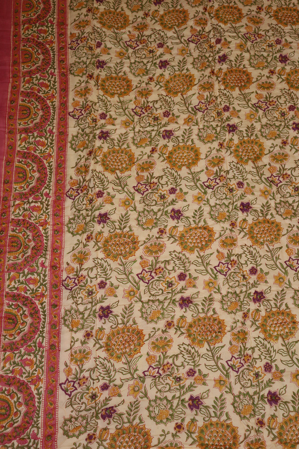 Håndlavet blokprint quiltet vattæppe 150*220 cm rose , bomuld