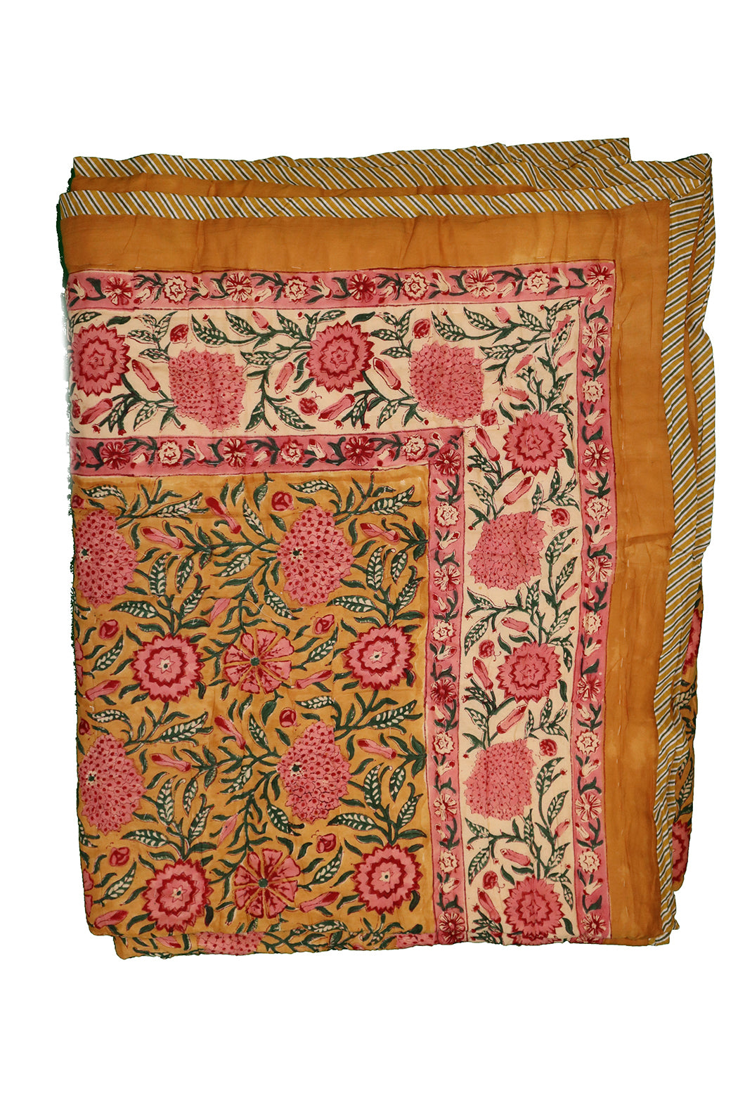 Håndlavet blokprint quiltet vattæppe 150*220 cm rose , bomuld
