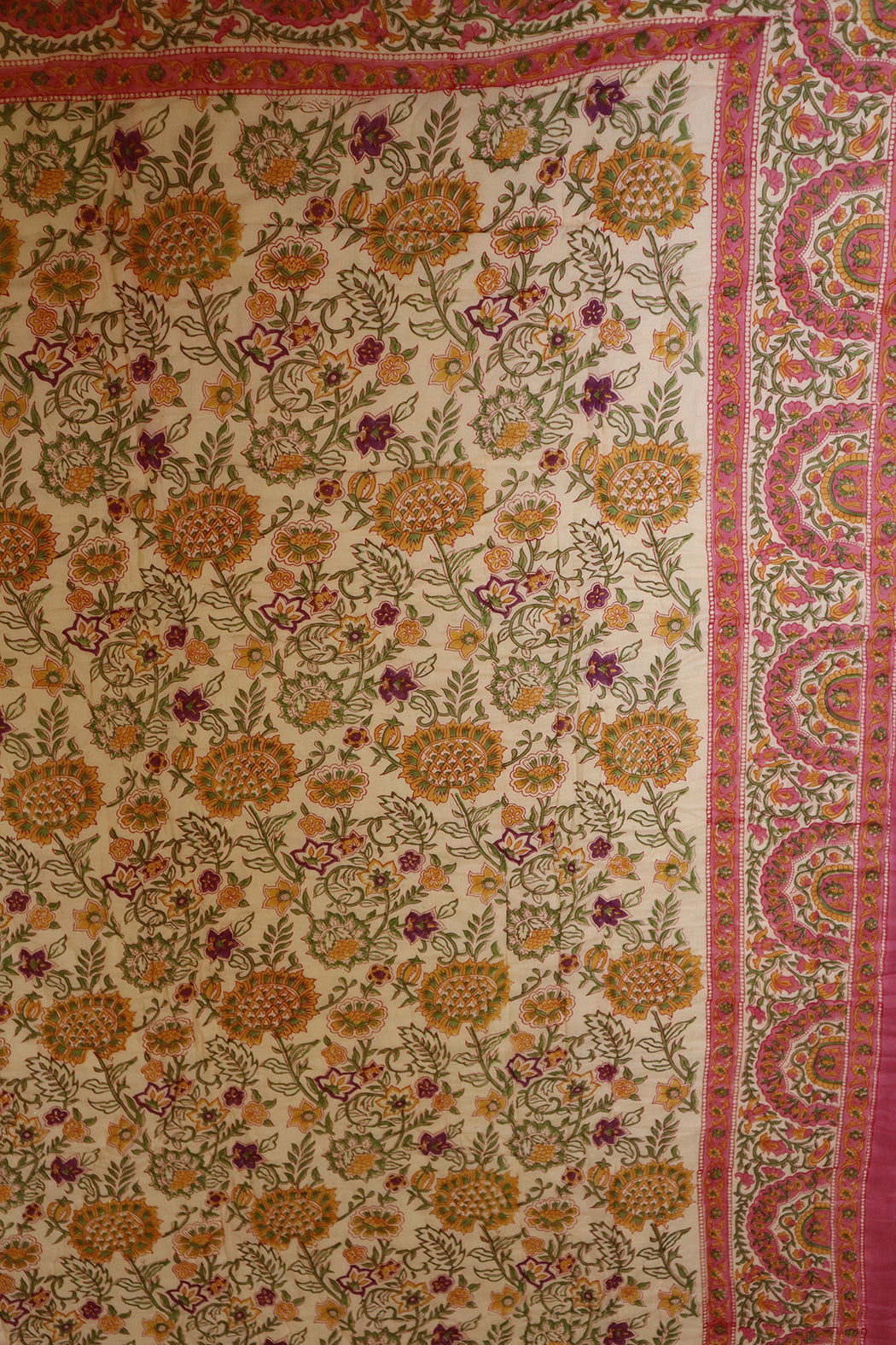 Håndlavet blokprint quiltet vattæppe 150*220 cm rose , bomuld