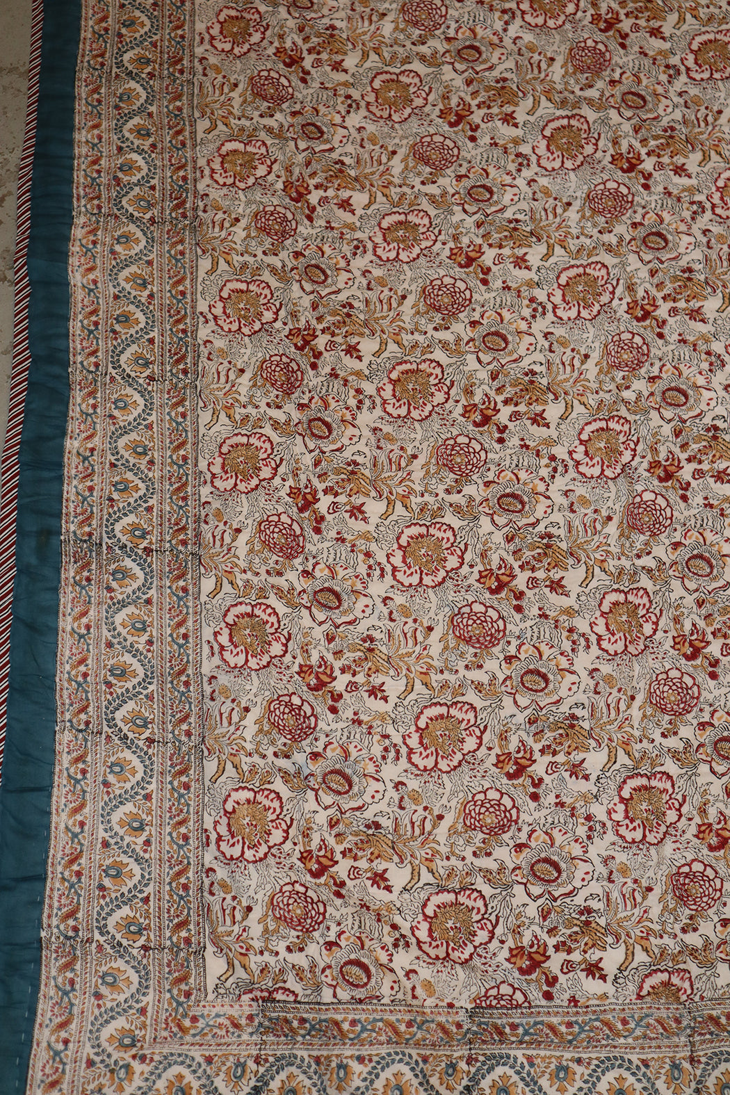 Håndlavet blokprint quiltet vattæppe 150*220 cm blå , bomuld