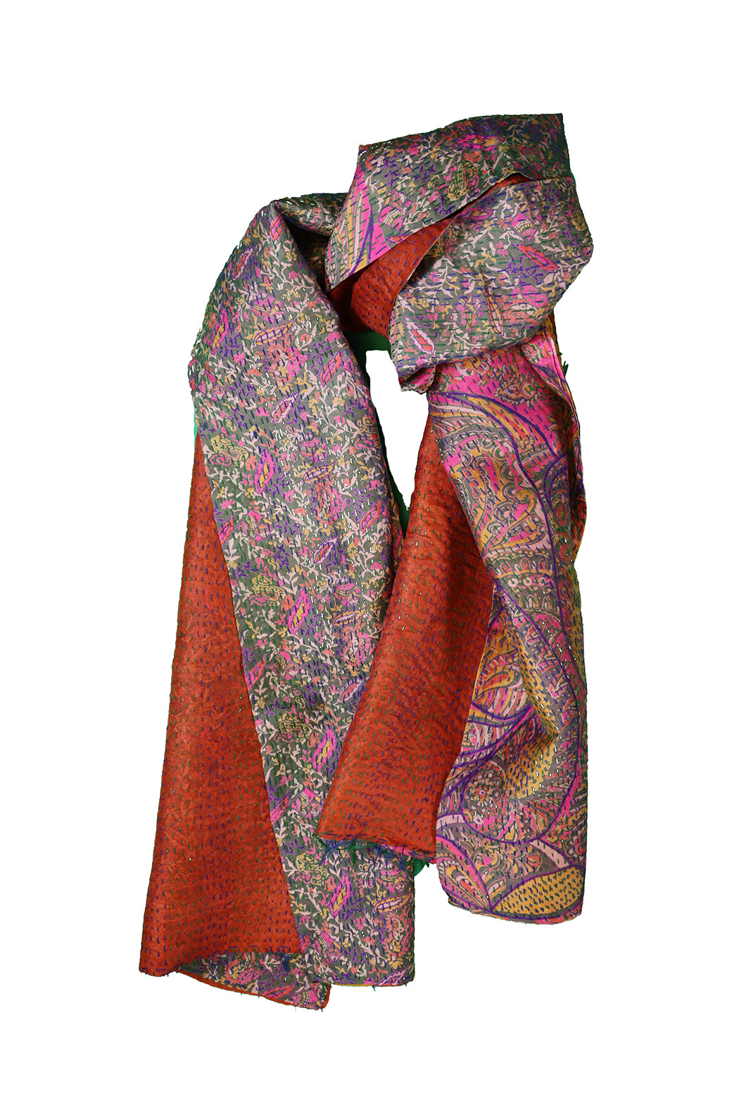 Kantha silketørklæde – Recycled Vintage Sari | 40x190 cm | MASALA
