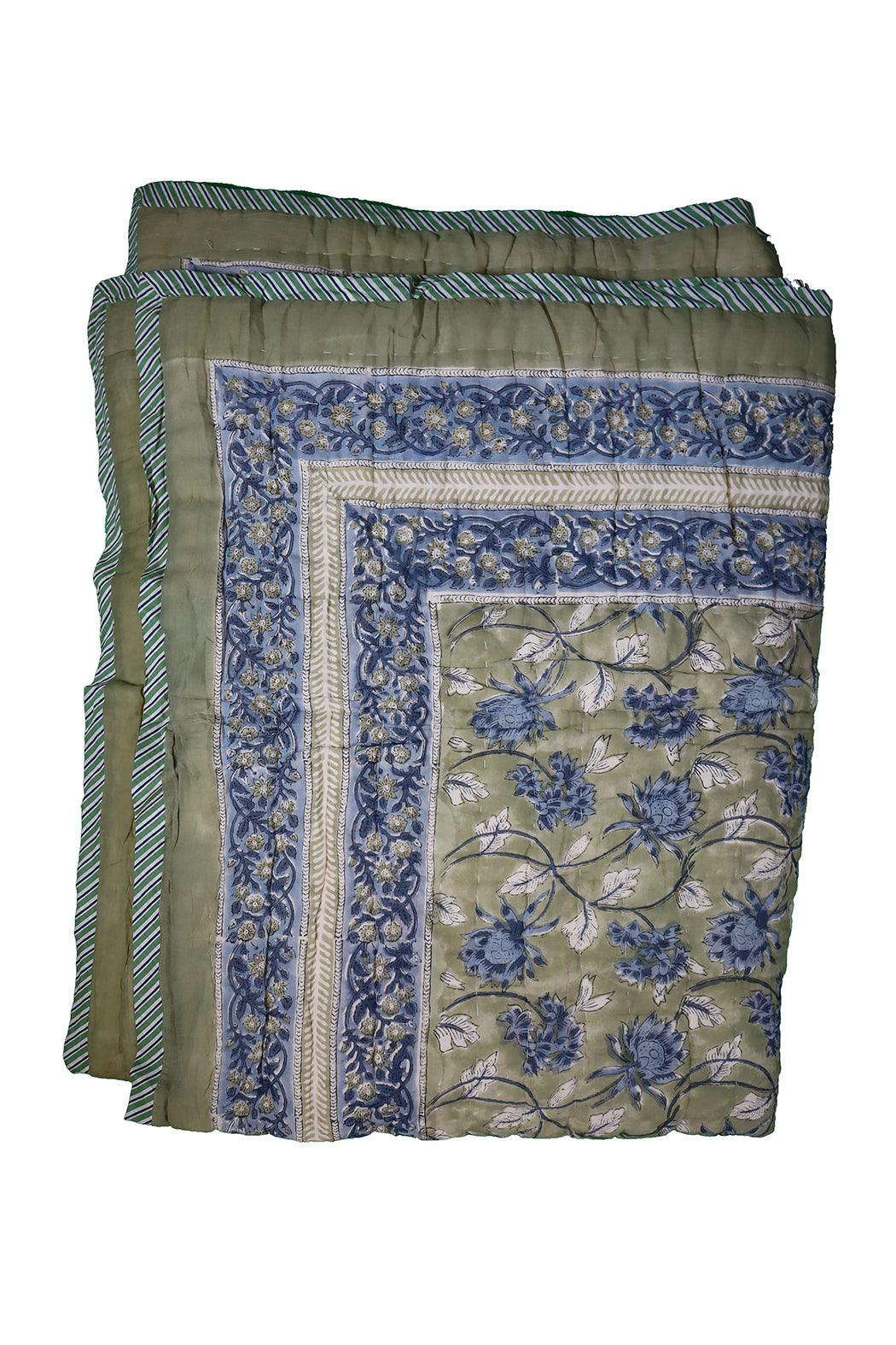 Gesteppte Decke mit Blockdruckmuster, 150 x 220 cm, blau, Baumwolle