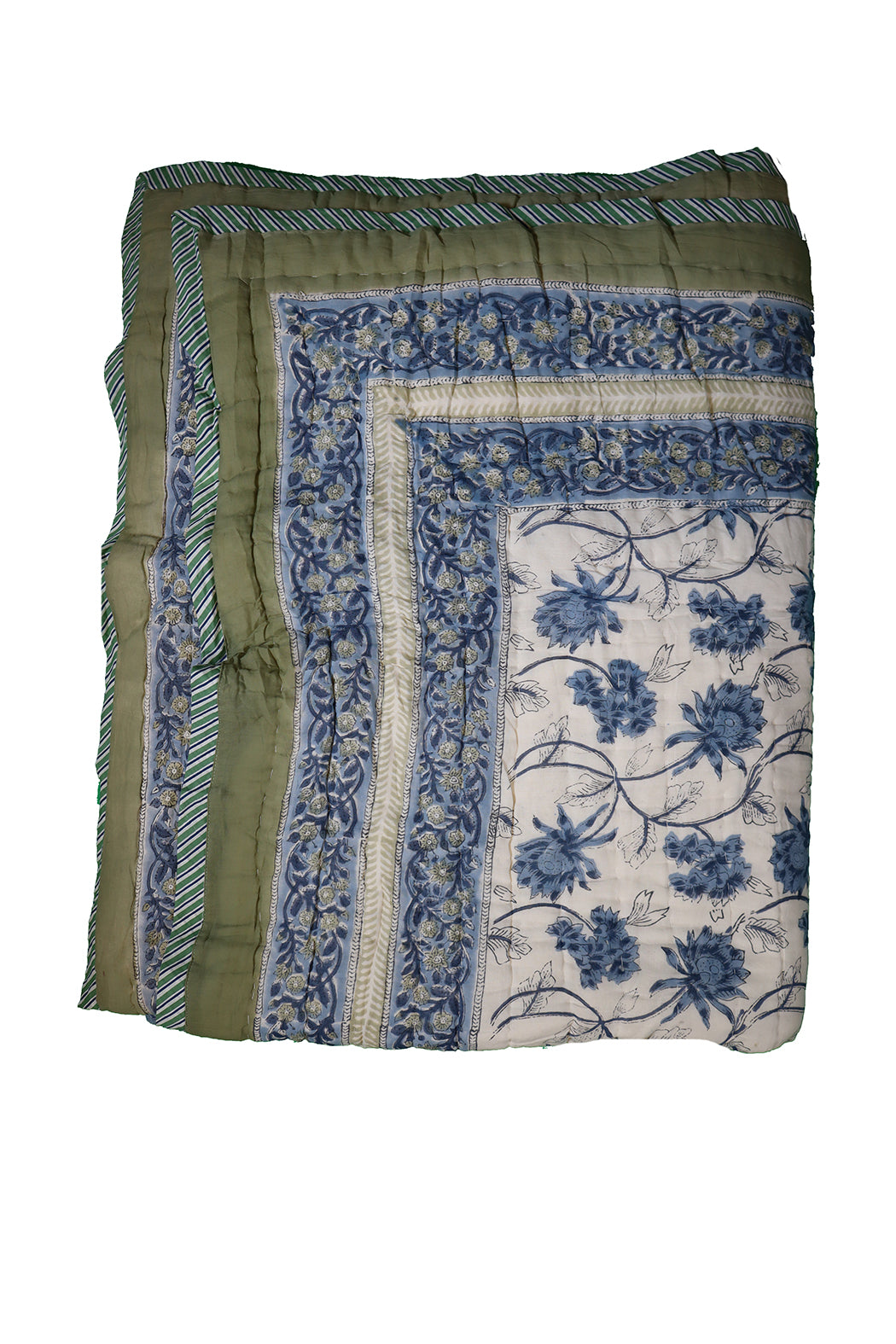 Gesteppte Decke mit Blockdruckmuster, 150 x 220 cm, blau, Baumwolle