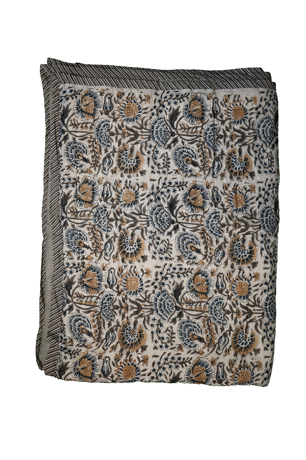 Gesteppte Decke mit Blockdruckmuster, 150 x 220 cm, grey, Baumwolle