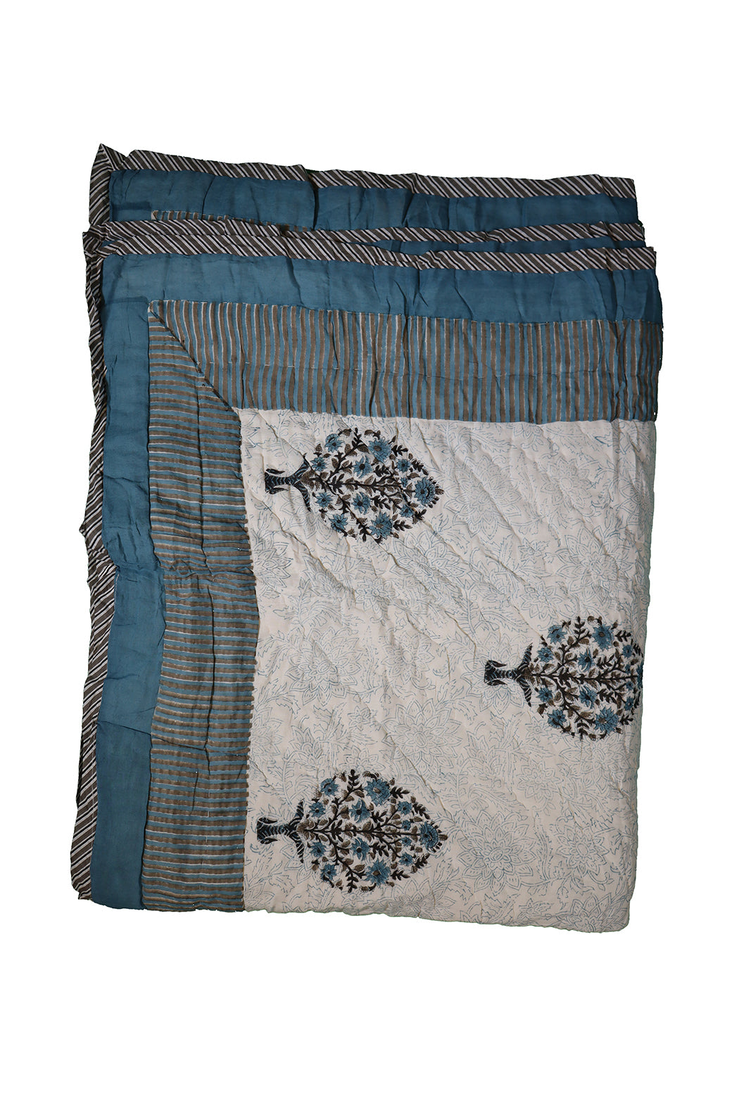 Blockprint quilted blanket 150*220 cm blue, cotton