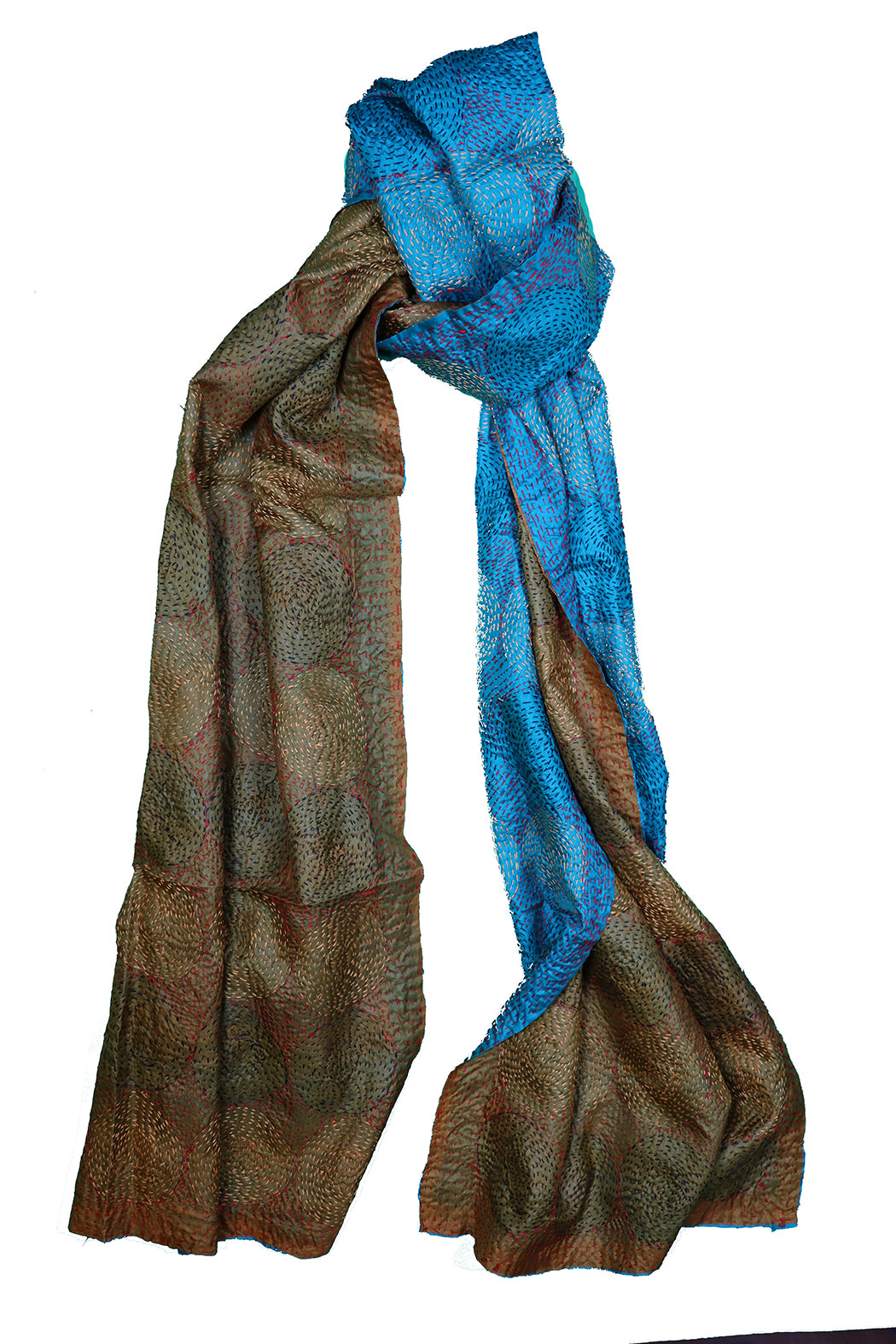 Kantha Vintage-Schal 40x190 cm, Seide, rundes Kantha