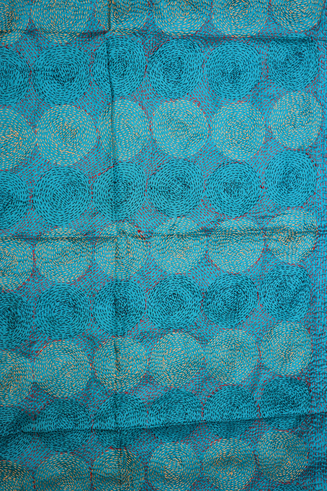 Kantha Vintage-Schal 40x190 cm, Seide, rundes Kantha