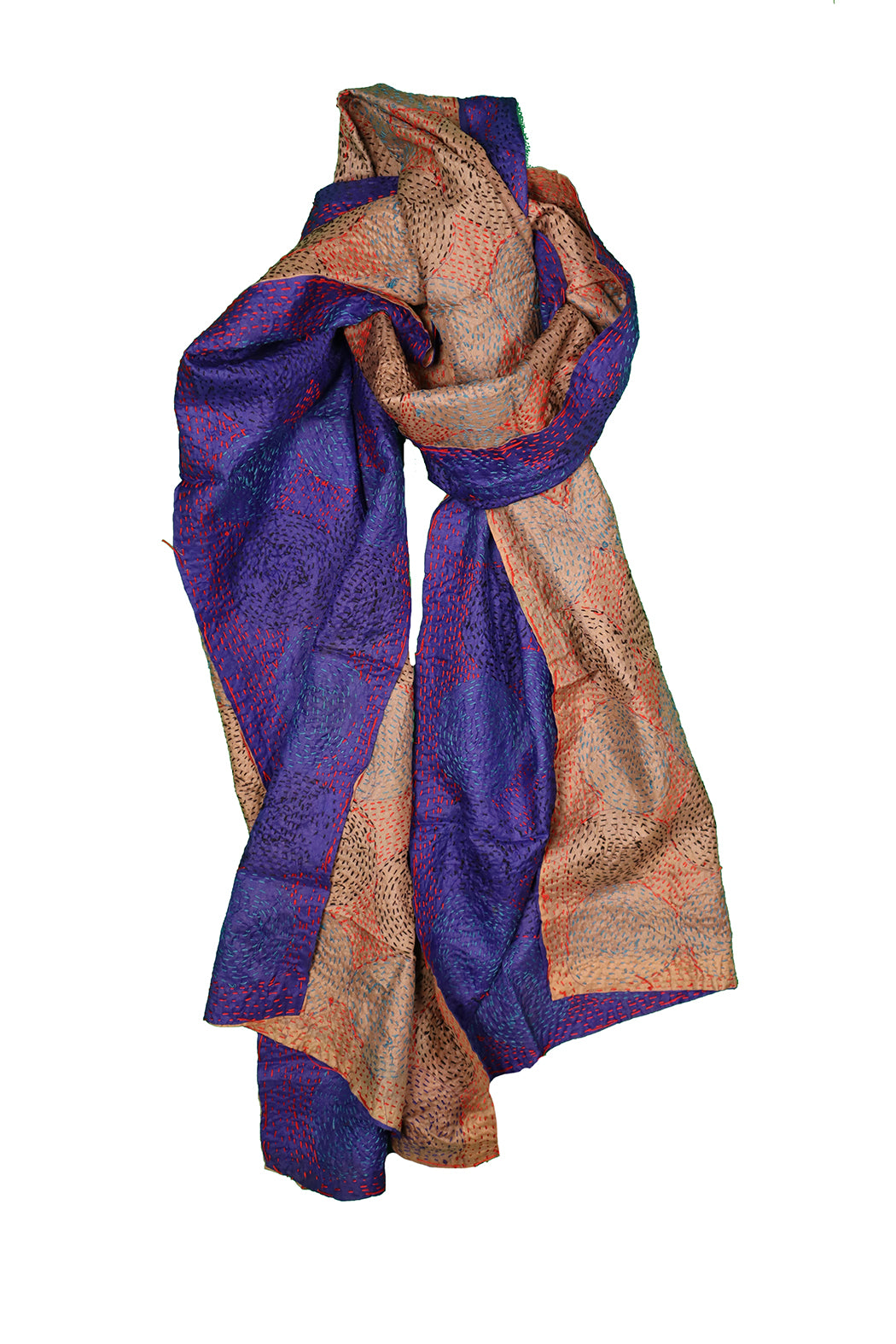 Kantha Vintage-Schal 40x190 cm, Seide, rundes Kantha