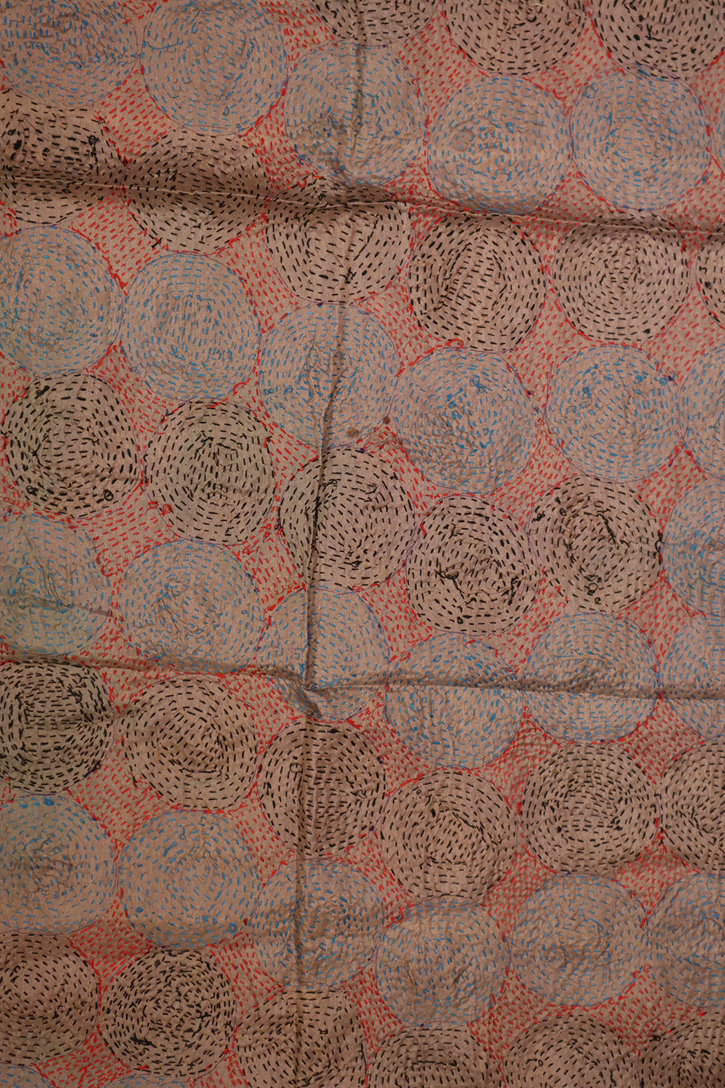 Kantha Vintage-Schal 40x190 cm, Seide, rundes Kantha