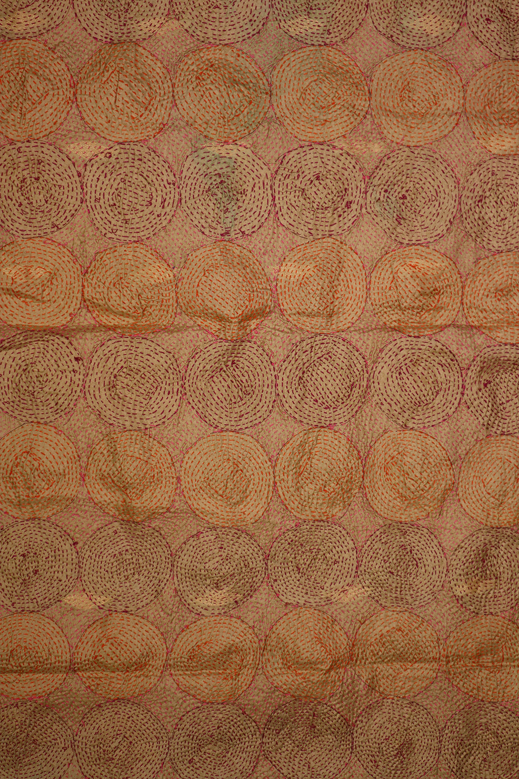 Kantha Vintage-Schal 40x190 cm, Seide, rundes Kantha