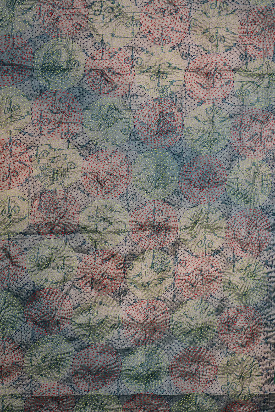 Kantha Vintage-Schal 40x190 cm, Seide, rundes Kantha