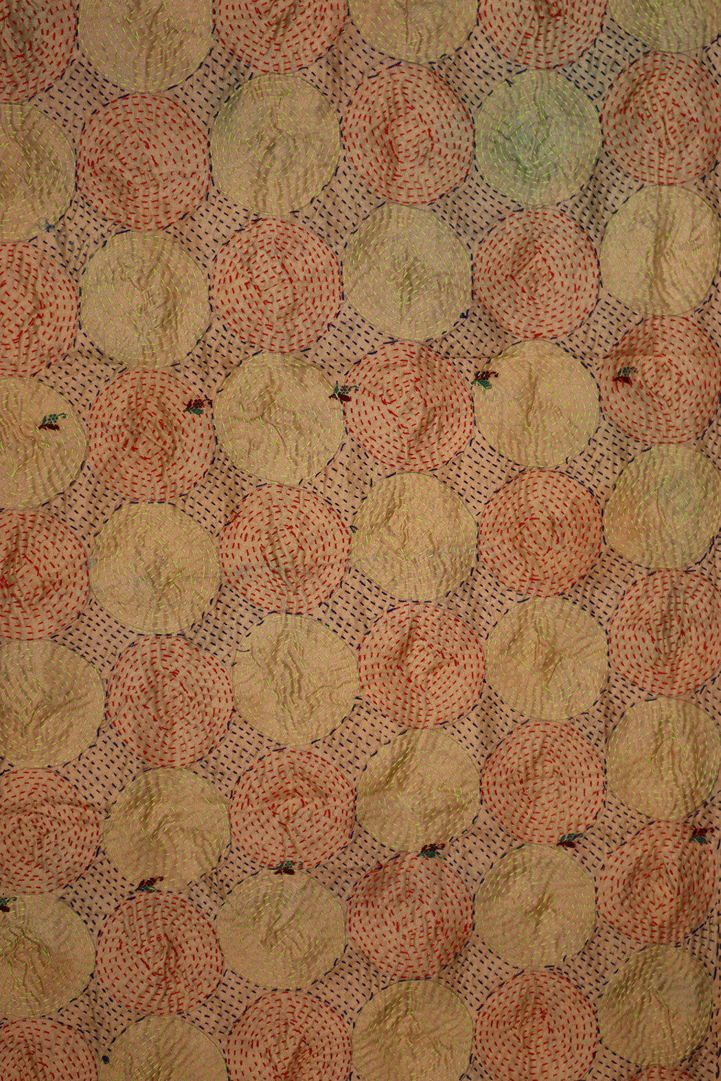 Kantha Vintage-Schal 40x190 cm, Seide, rundes Kantha