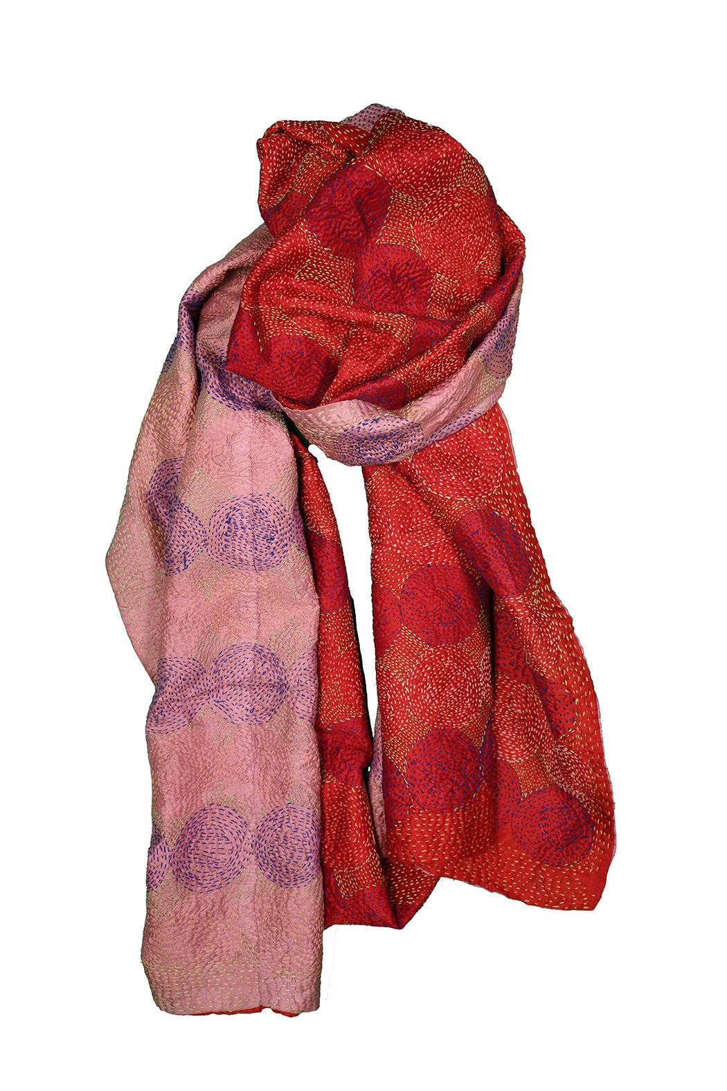 Kantha Vintage-Schal 40x190 cm, Seide, rundes Kantha
