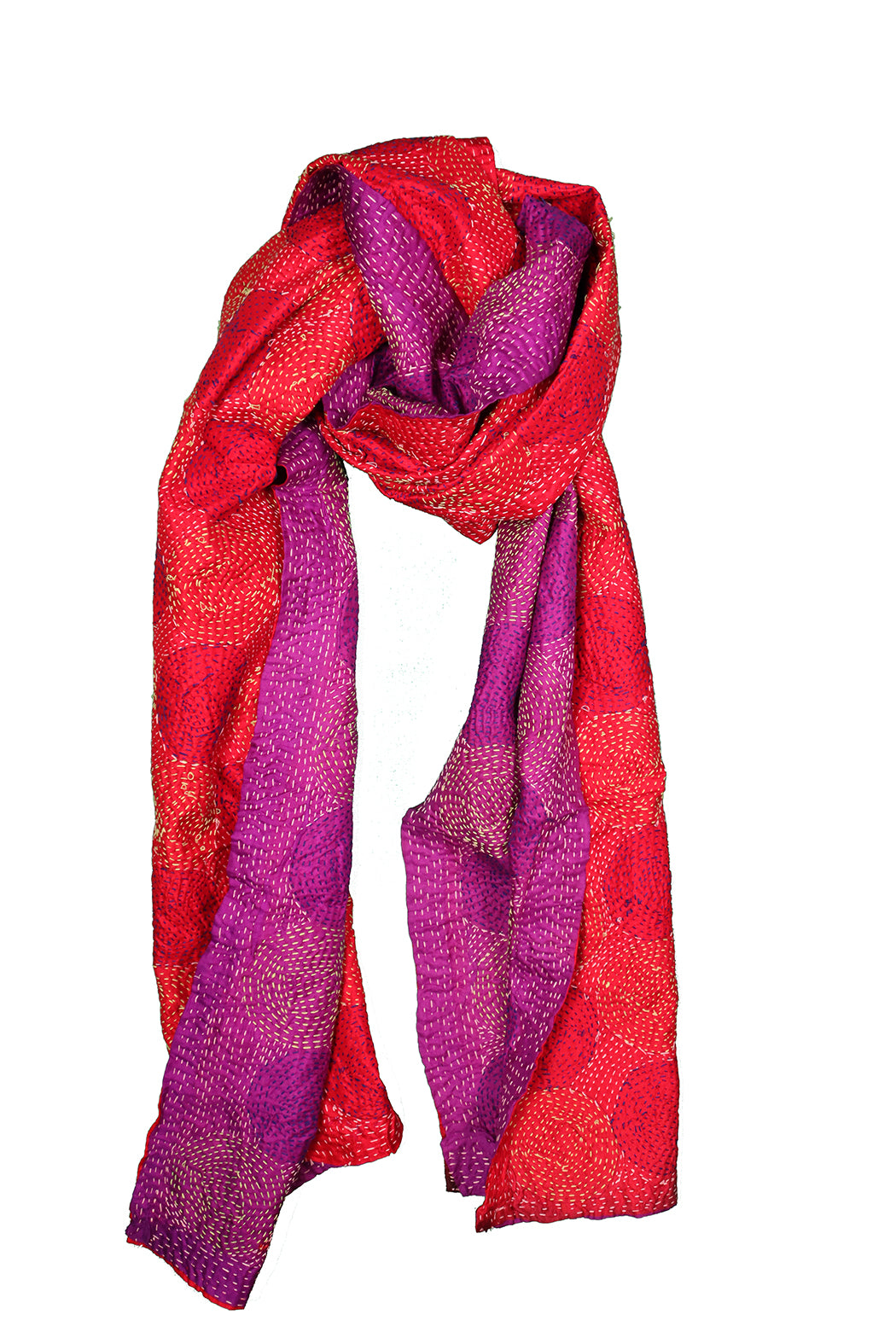 Kantha Vintage-Schal 40x190 cm, Seide, rundes Kantha
