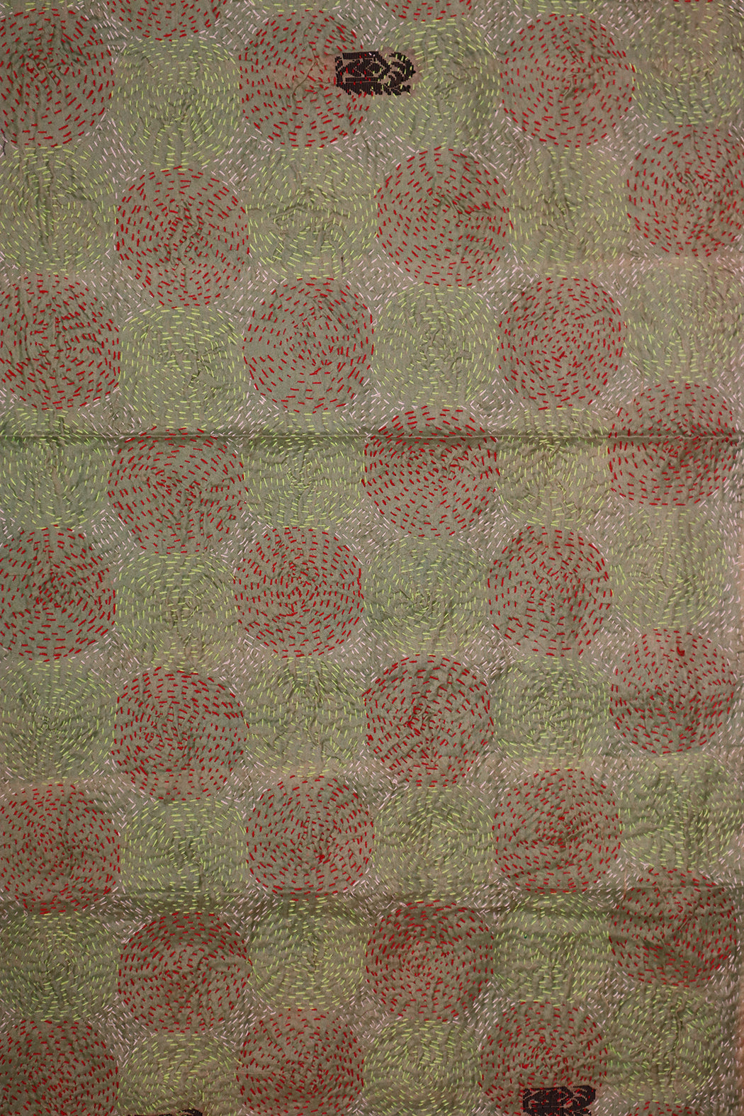 Kantha Vintage-Schal 40x190 cm, Seide, rundes Kantha