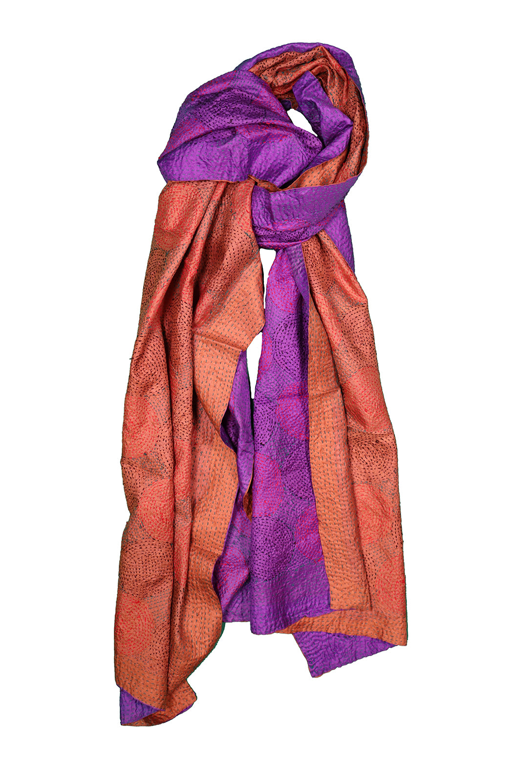Kantha Vintage-Schal 40x190 cm, Seide, rundes Kantha