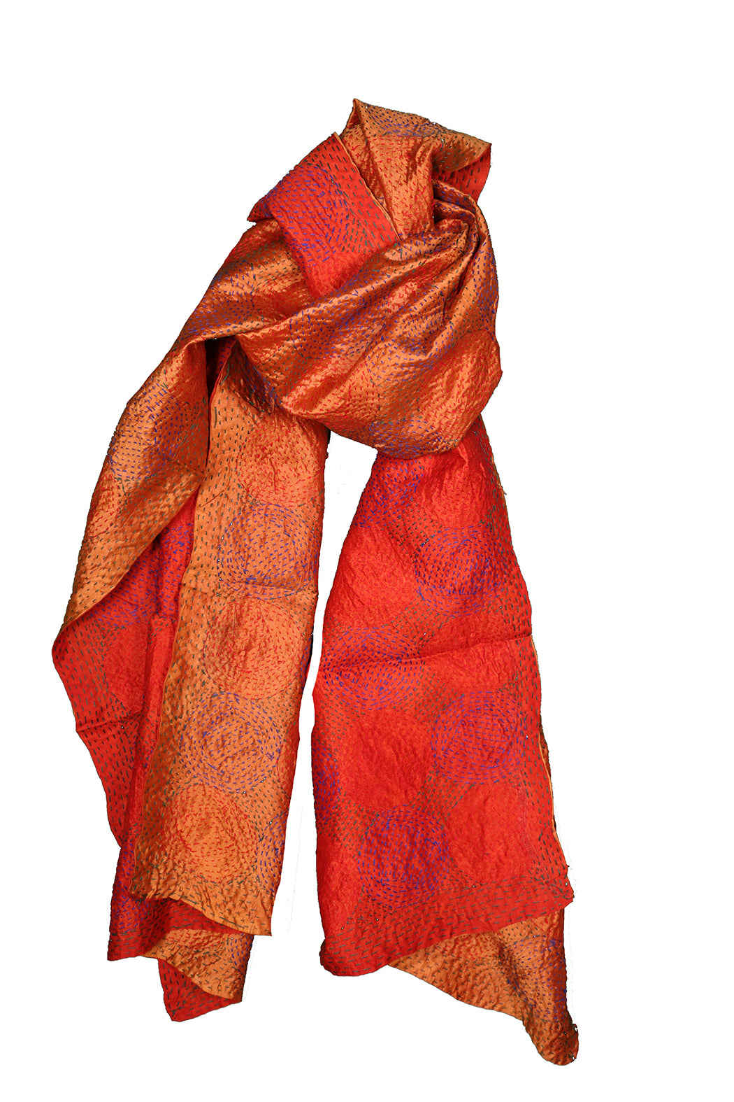 Kantha Vintage-Schal 40x190 cm, Seide, rundes Kantha