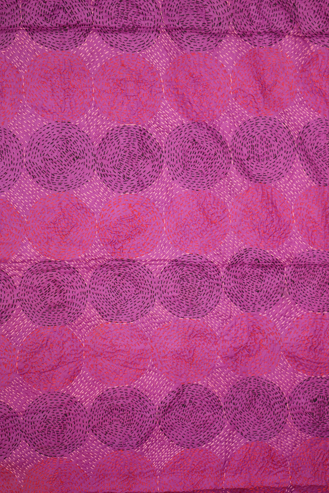 Kantha Vintage-Schal 40x190 cm, Seide, rundes Kantha
