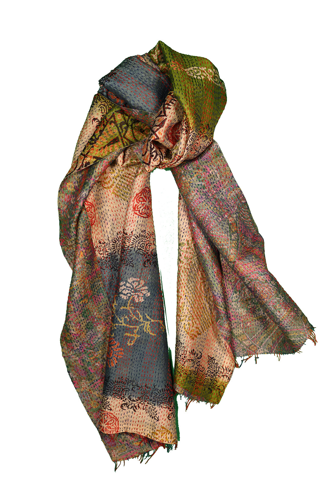 Sari kantha silk scarf 40*190 cm