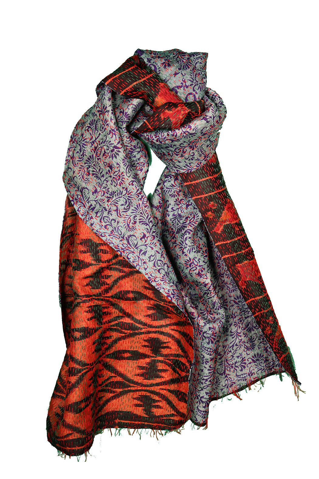 Sari kantha silk scarf 40*190 cm