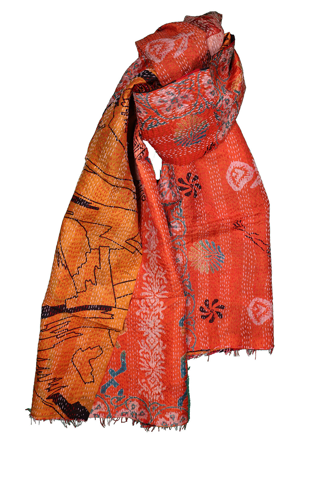 Sari kantha silk scarf 40*190 cm