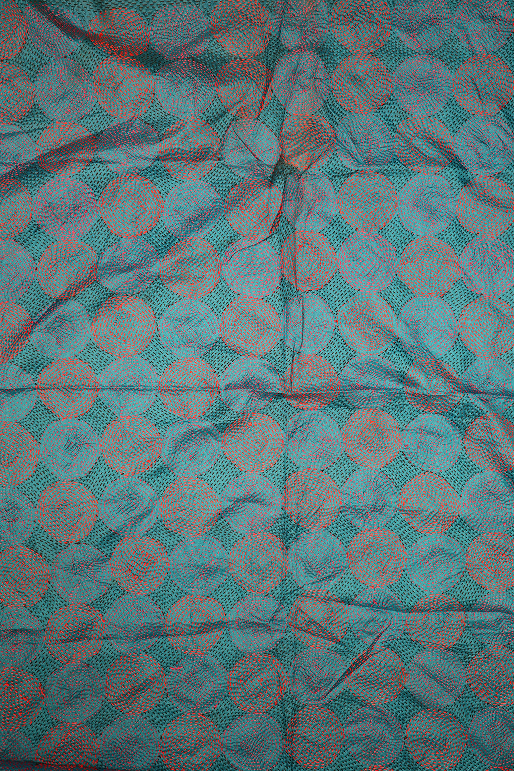Kantha-Vintage-Schal 85x190 cm, Seide, rundes Kantha