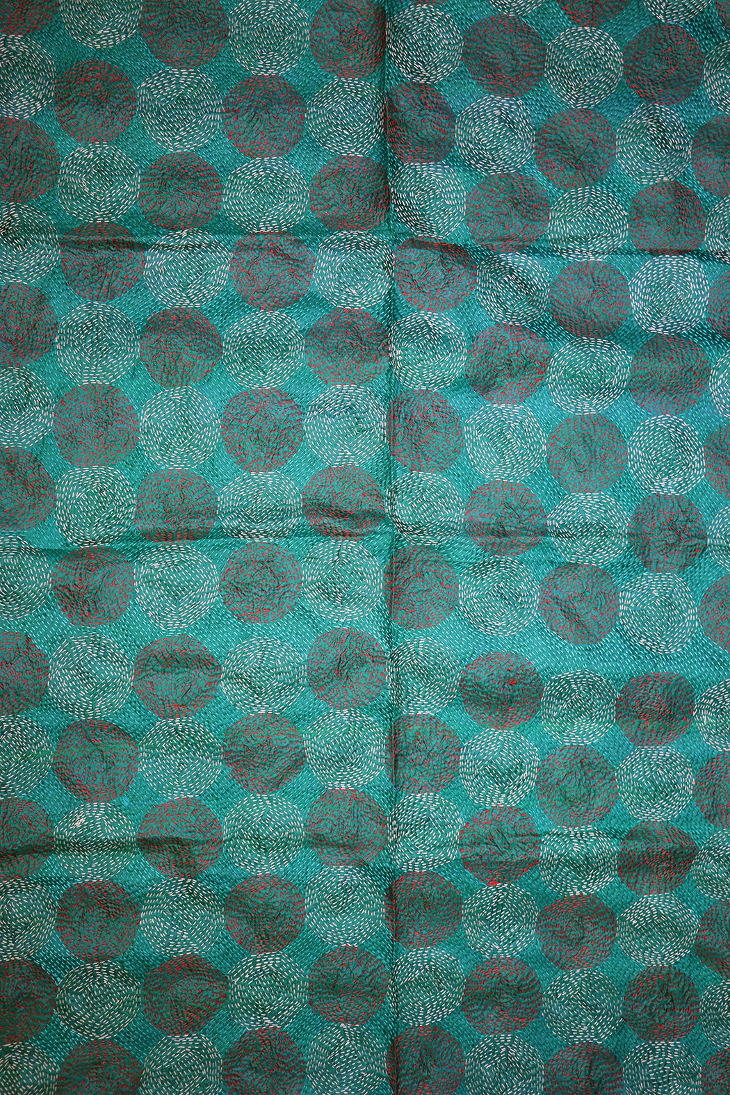 Kantha-Vintage-Schal 85x190 cm, Seide, rundes Kantha