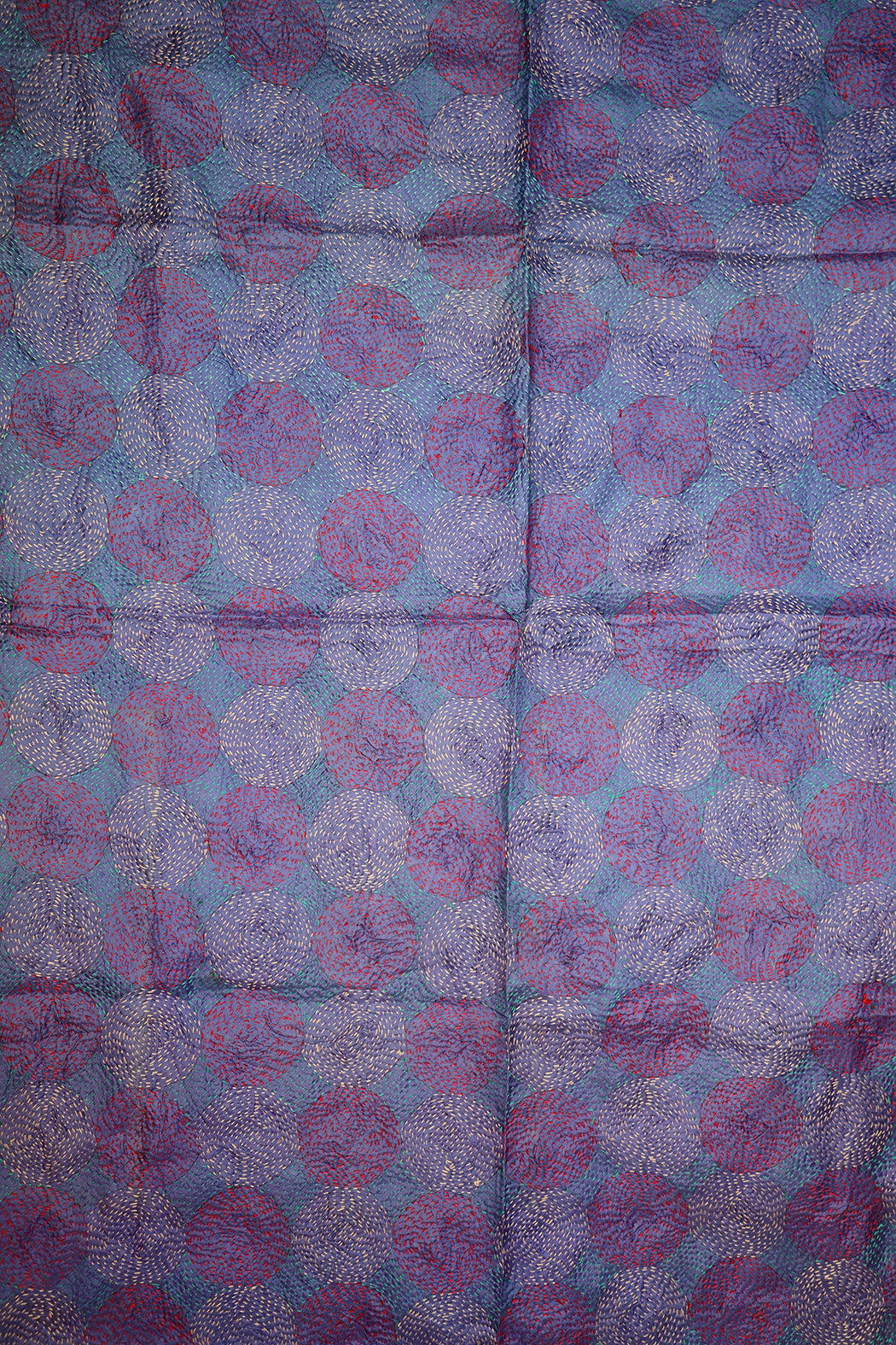 Kantha-Vintage-Schal 85x190 cm, Seide, rundes Kantha