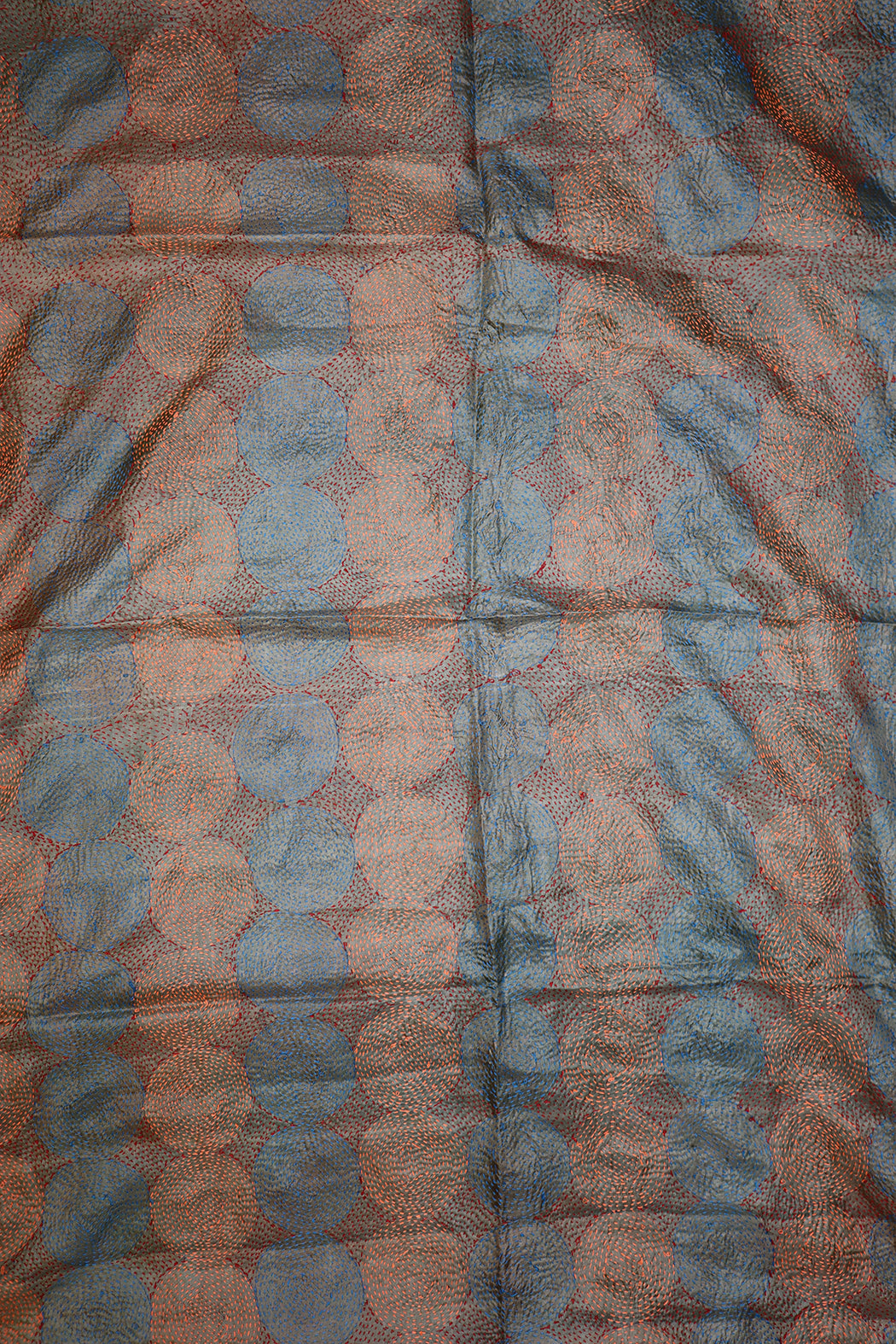 Kantha-Vintage-Schal 85x190 cm, Seide, rundes Kantha