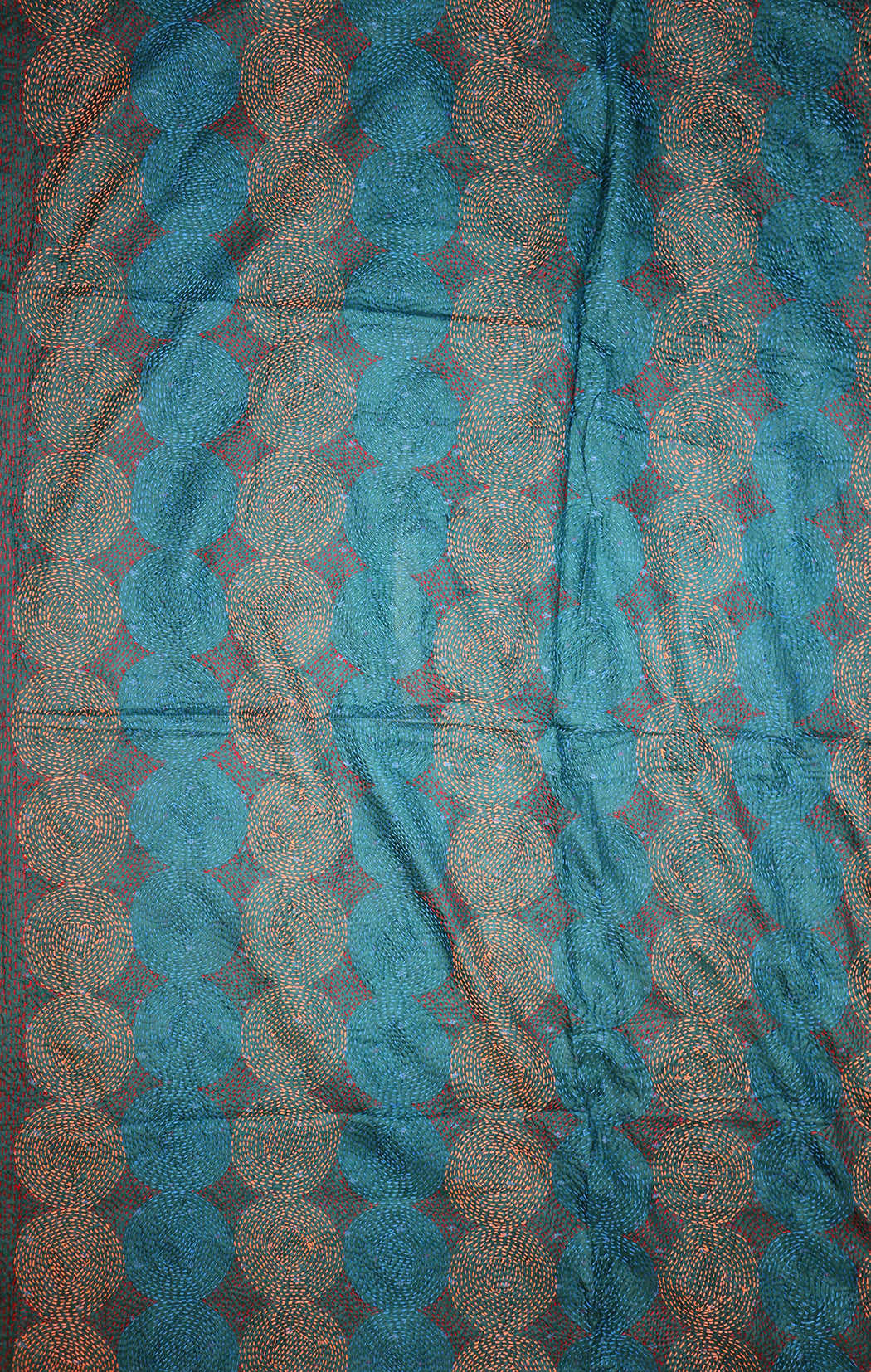 Kantha-Vintage-Schal 85x190 cm, Seide, rundes Kantha