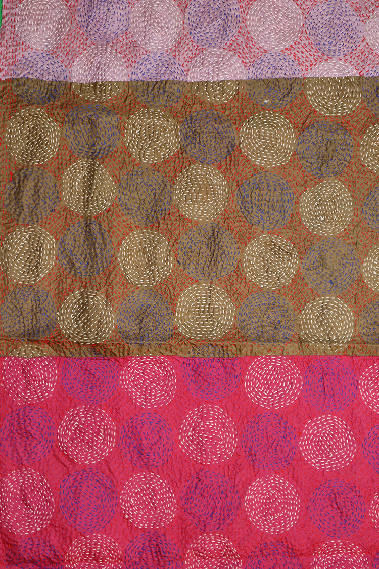 Kantha vintage tørklæde 40x190 cm, silke, rund kantha