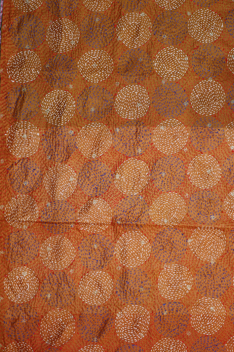 Kantha Vintage-Schal 40x190 cm, Seide, rundes Kantha