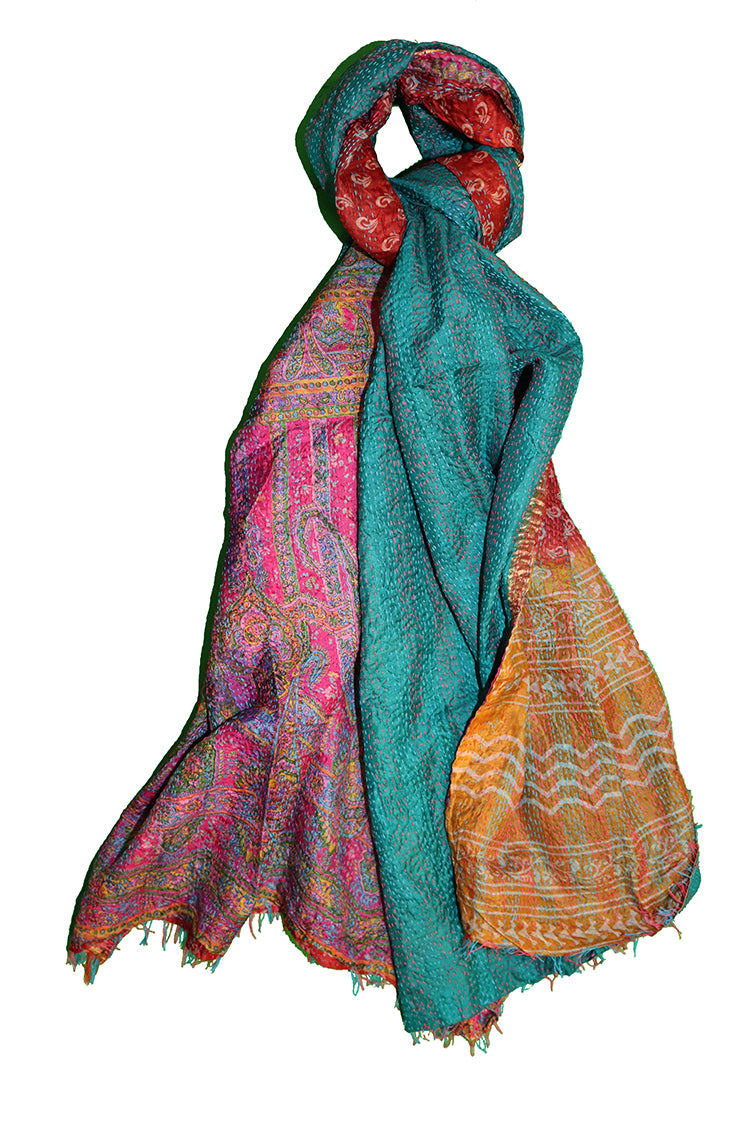 Sari kantha silke tørklæde 85*190 cm