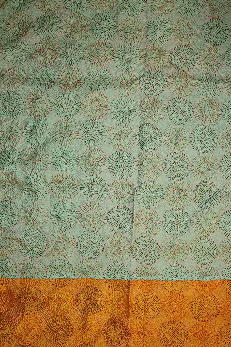 Kantha-Vintage-Schal 85x190 cm, Seide, rundes Kantha