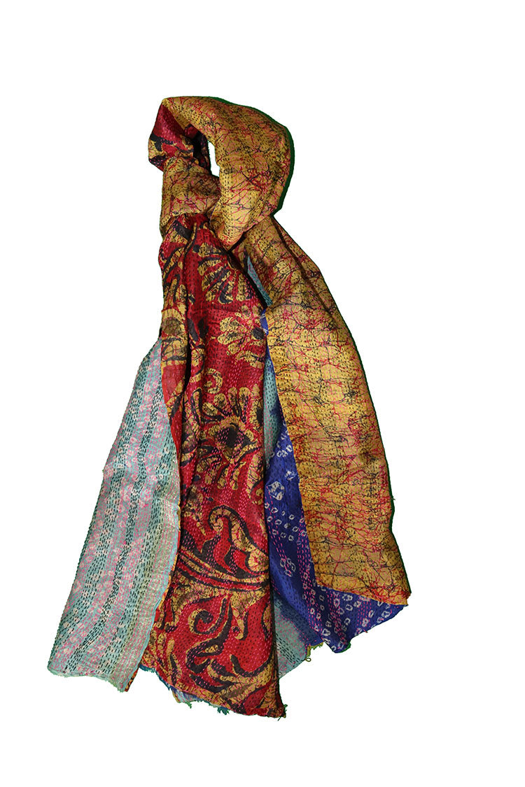 Sari kantha silk scarf 40*190 cm
