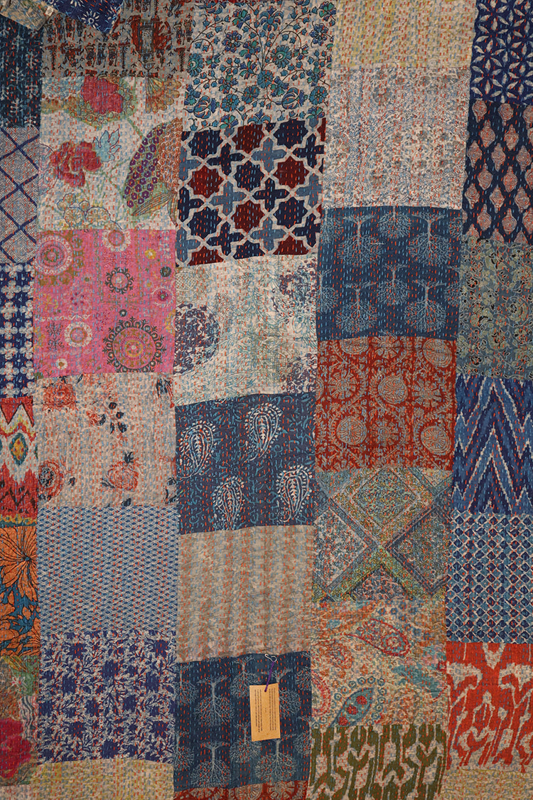 Kantha stonewash sengetæppe 270*220 cm, patchwork